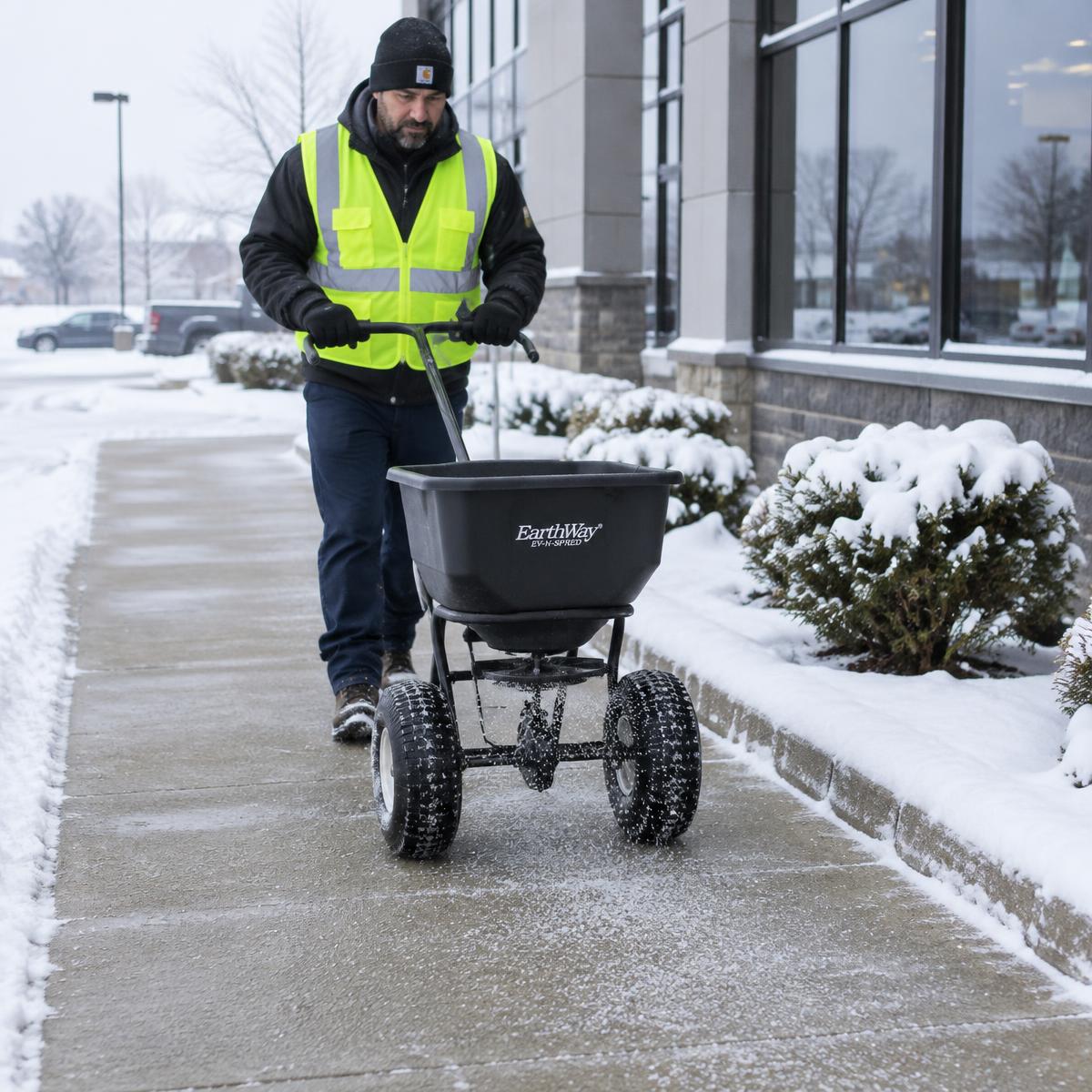 Salting a commercial walkway